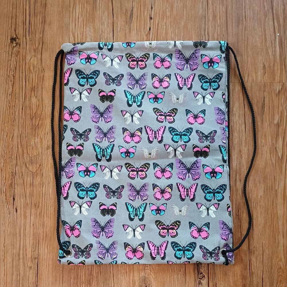 Butterfly Print Canvas Drawstring Backpack  Womens
